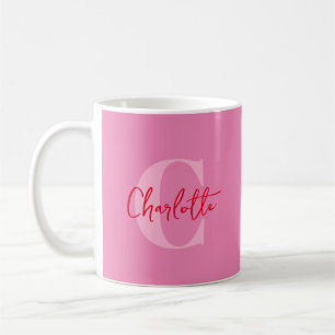 Handwritten Script Quirky Whimsy Monogrammed Pink Coffee Mug