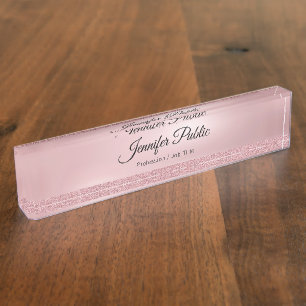 Handwritten Script Rose Gold Glitter Classy Modern Nameplate