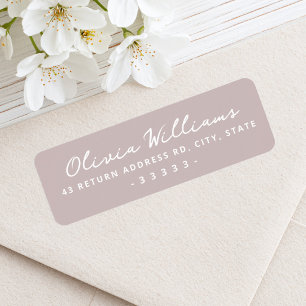 Handwritten script rose taupe return address label