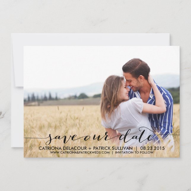 Handwritten Script Save Our Date Announcement (Front)