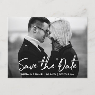 Handwritten Script Save the Date Black and White Postcard