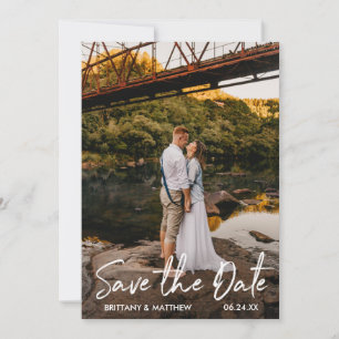 Handwritten Script Save the Date Couple Photo Card