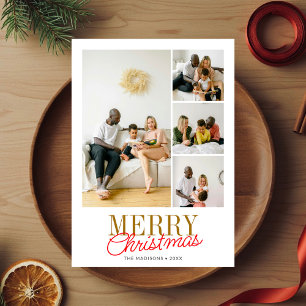 Handwritten Script Serif Merry Christmas 5 Photo Holiday Card
