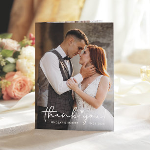 Handwritten Script Sweet Love Heart Wedding Photo  Thank You Card