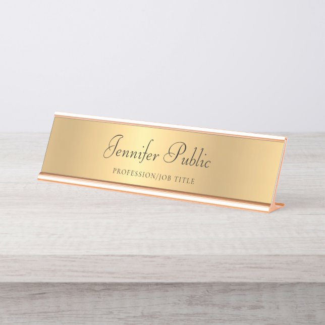 Handwritten Script Trendy Modern Gold Template Desk Name Plate (Front)
