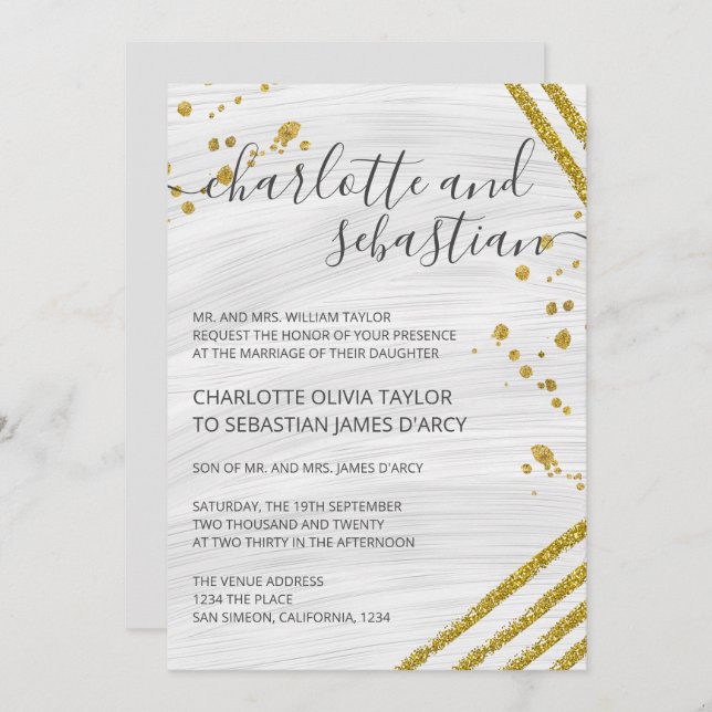 Handwritten Script Typography Gold Elegant Invitation (Front/Back)
