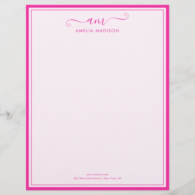 Handwritten Script Vibrant Pink Letterhead (Front)