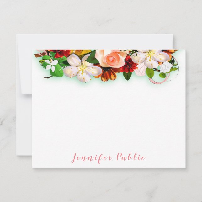 Handwritten Script Watercolor Flowers Colourful Card (Front)