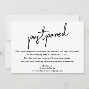 Handwritten Script Wedding Postponed New Date Card