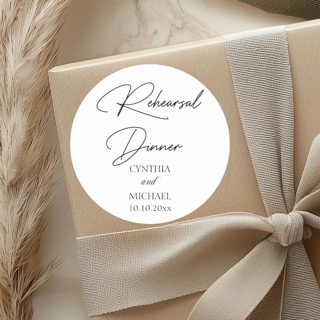 Handwritten Script Wedding Rehearsal Dinner Classic Round Sticker (Creator Uploaded)