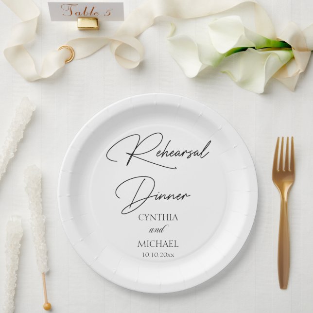 Handwritten Script Wedding Rehearsal Dinner Paper Plate (Wedding)