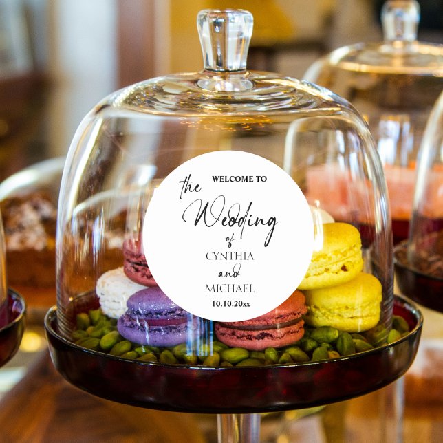 Handwritten Script 'Welcome to our Wedding'  Classic Round Sticker (Creator Uploaded)