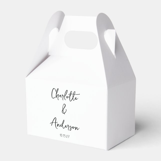 Handwritten Script Whimsical White Custom Wedding Favour Box (Front Side)