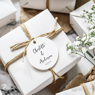 Handwritten Script Whimsical White Custom Wedding Favour Tags