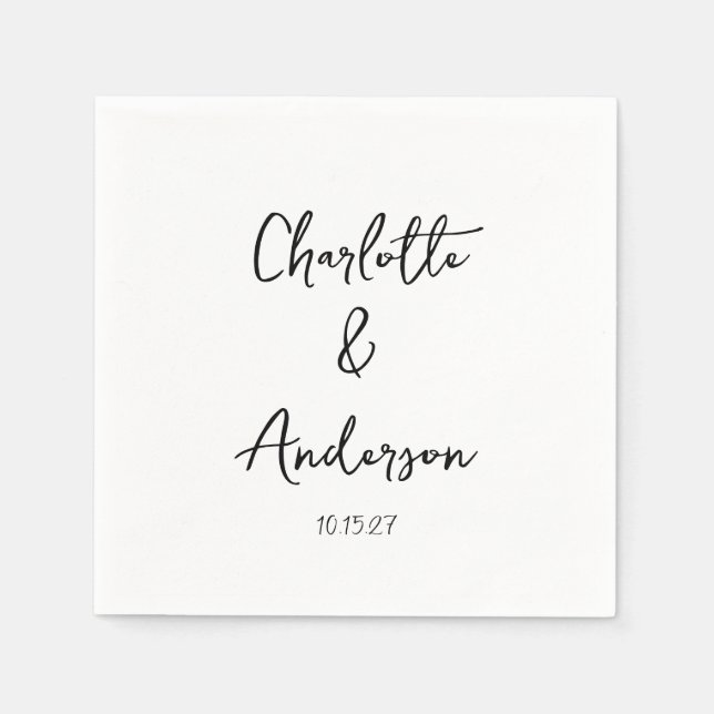 Handwritten Script Whimsical White Custom Wedding Napkin (Front)