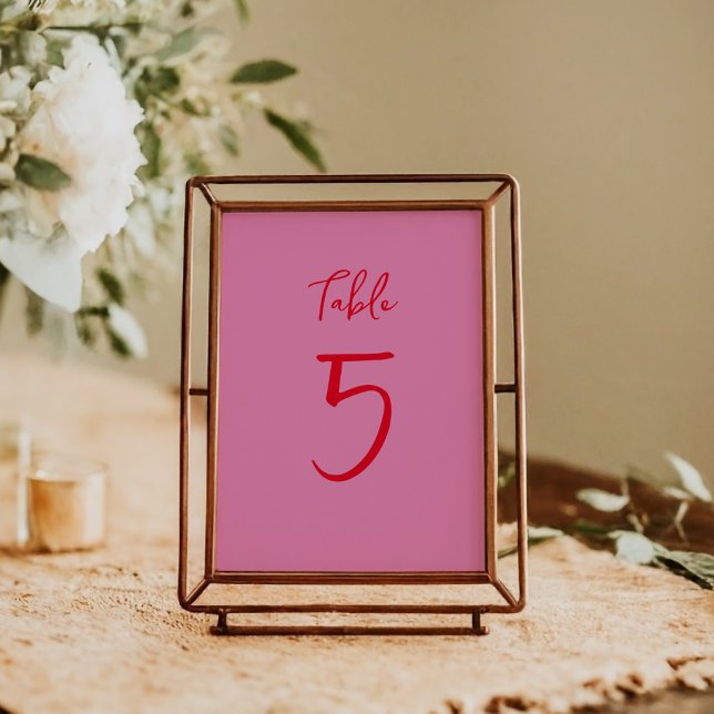 Handwritten Script Whimsy Pink Red Custom Wedding Table Number (Creator Uploaded)