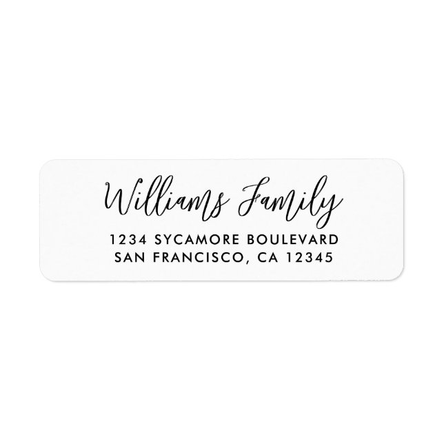 Handwritten Script White Family Return Address Label (Front)