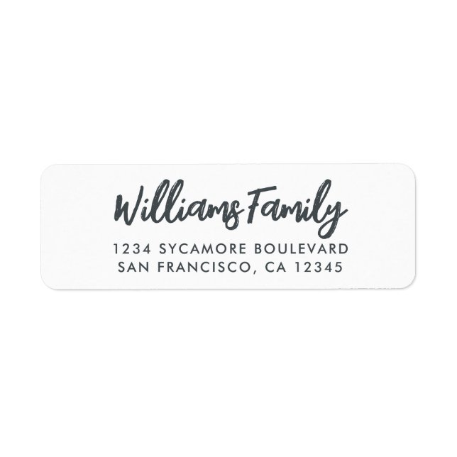 Handwritten Script White Family Return Address Label (Front)