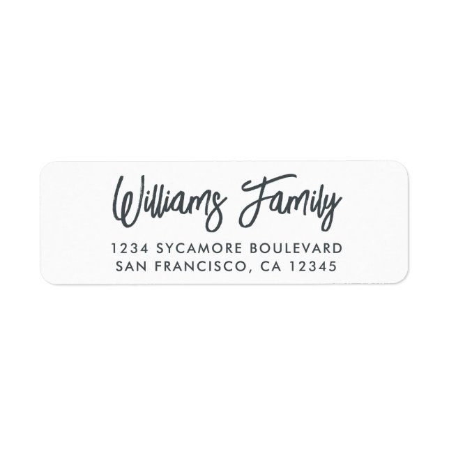 Handwritten Script White Family Return Address Label (Front)