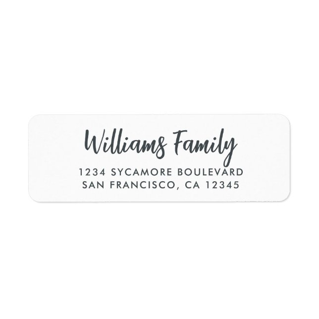 Handwritten Script White Family Return Address Label (Front)