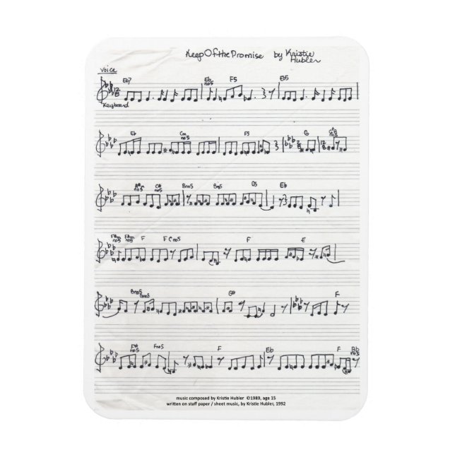 Handwritten Sheet Music rectangle fridge magnet (Vertical)