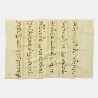 Handwritten Sheet Music Song Notes Antique Ivory Tea Towel
