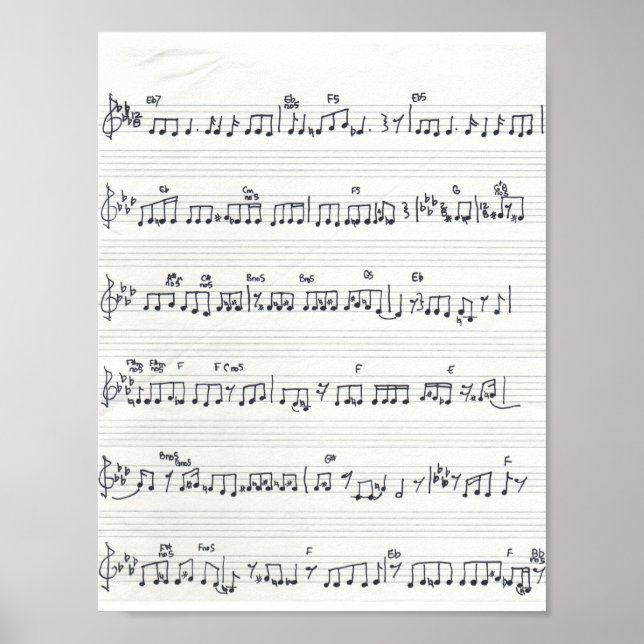 Handwritten Sheet Music Song  Poster (Front)