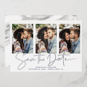 Handwritten Silver Foil Marble Save the Date