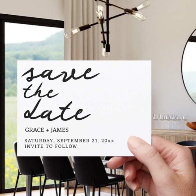 Handwritten Simple Minimalist Typography Wedding Save The Date (Handwritten Simple Minimalist Typography Wedding Save The Dates from Ricaso. Modern black & white)