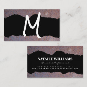 Handwritten Style Monogram   Metal Rust Torn Business Card