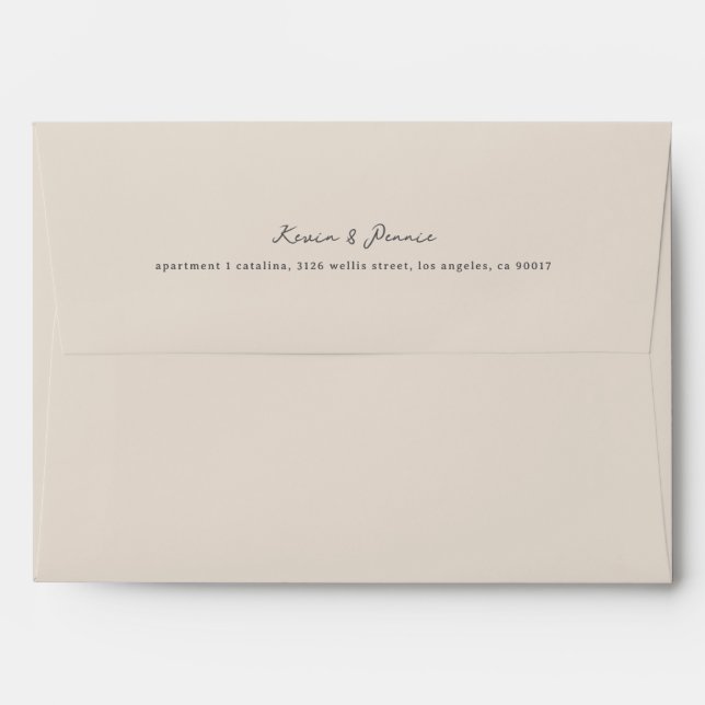 Handwritten Taupe minimal Wedding Save the Date Envelope (Back (Top Flap))