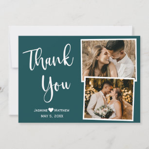 Handwritten Teal Wedding Thank You Photo Card