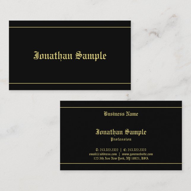 Handwritten Template Old Style Font Black And Gold Business Card (Front/Back)