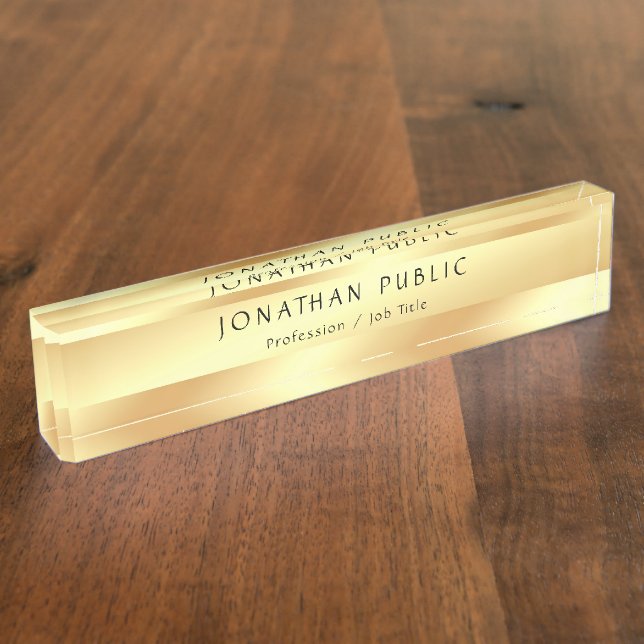 Handwritten Text Name Elegant Faux Gold Template Nameplate (Side)