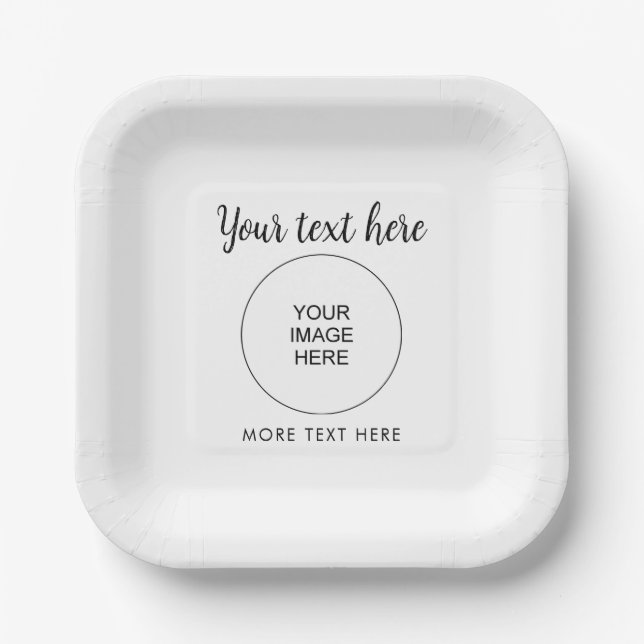 Handwritten Text Name Picture Image White Template Paper Plate (Front)