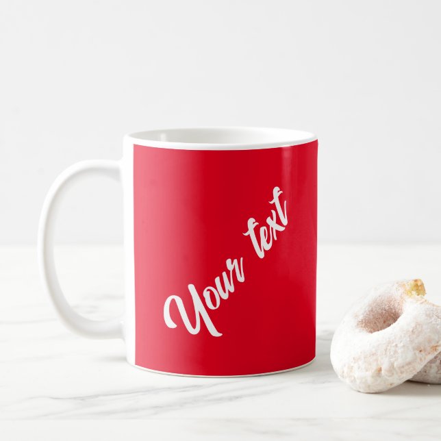 Handwritten Text or Names Simple Template Red Coffee Mug (With Donut)