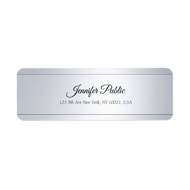 Handwritten Text Silver Elegant Return Address Label (Front)