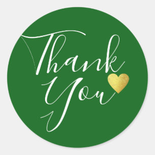 Handwritten Thank You elegant love green Classic Round Sticker
