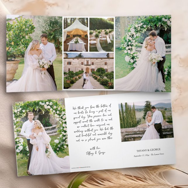 Handwritten Thank You with Wedding Photos Tri-Fold Card (Wedding photo thank you tri-fold card with handwritten typography by Darling & May)