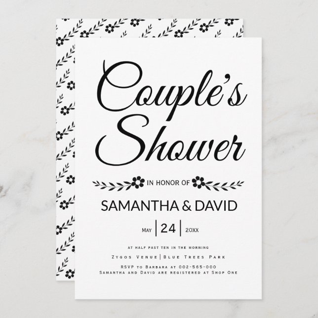 Handwritten typography couple's shower wedding invitation (Front/Back)
