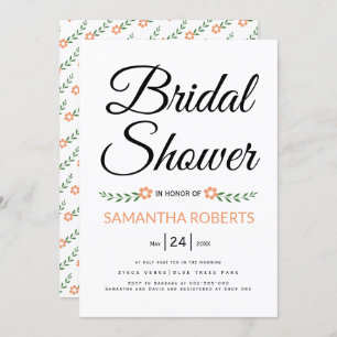 Handwritten typography peach bridal shower wedding invitation