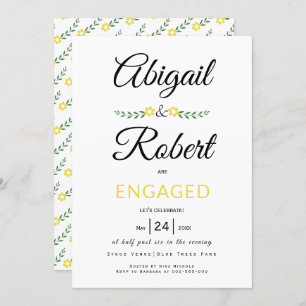 Handwritten typography yellow flowers engagement invitation