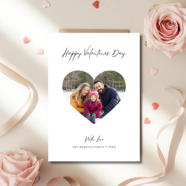 Handwritten Valentines Day Family Heart Photo Holiday Card (Creator Uploaded)