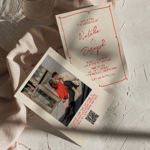Handwritten Vintage Colourful Photo QR Code Weddin Invitation