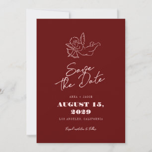 Handwritten Vintage Cupid Cherub Red Wedding Save The Date