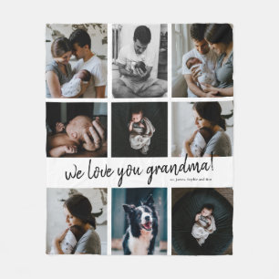 Handwritten We Love You Grandma 9 Photo  Fleece Blanket