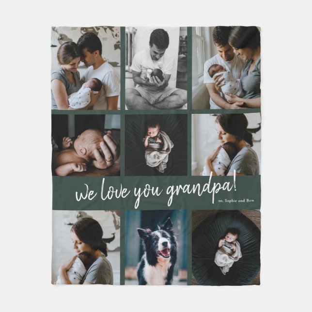 Handwritten We Love You Grandpa 9 Photo  Fleece Blanket (Front)