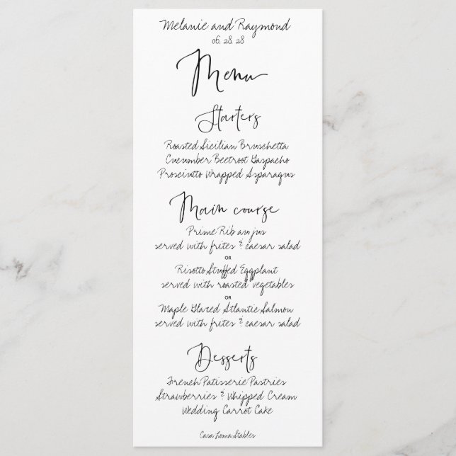 Handwritten Wedding Dinner Menu (Front)