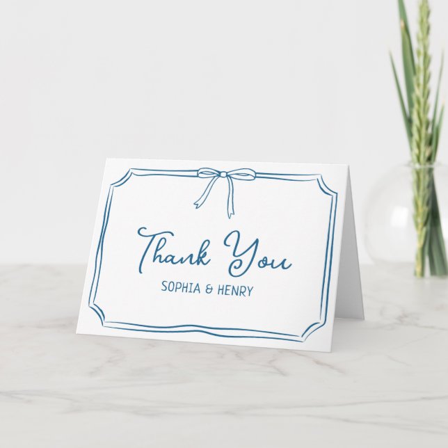 Handwritten Wedding Thank You Cards Elegant Bow  (Front)