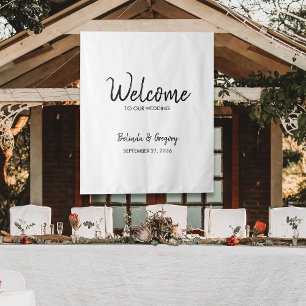 Handwritten Welcome To Our Wedding Fabric Sign Tapestry